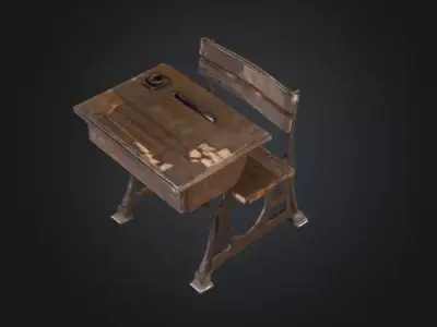Cracked School Desk Low-poly 3D model