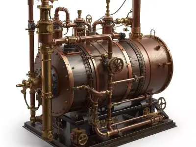 Steampunk Industrial Steam Generator 3D Model Low-poly 3D model