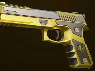 Golden Pistol 02 All PBR Unity UE Textures Included Low-poly 3D model