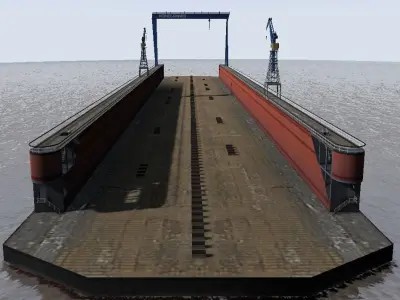 Shipyard floating dock low-poly 3d model Low-poly 3D model