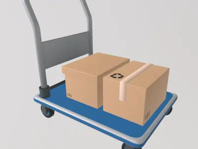 Stylized Low-Poly Hand Truck Trolley with Box Parcel Set Low-poly 3D model