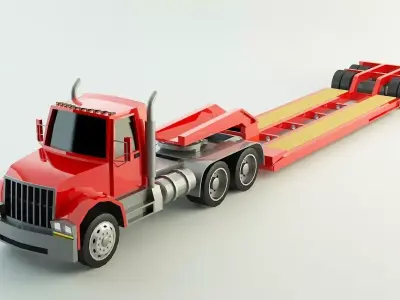 Low Poly Lowboy Trailer and Truck 3D model