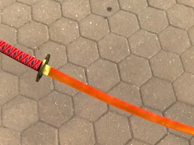 Katana orange samurai sword 3D model