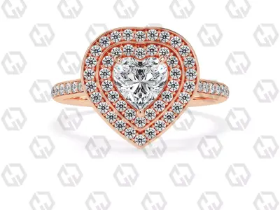 Ring 204 Heart Shape Cathedral Double Halo pave set with Gems 3D print model