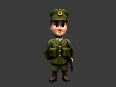 Cartoon World War I Soldier Low-poly 3D model