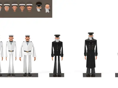 collection soldiers sailors Low-poly 3D model