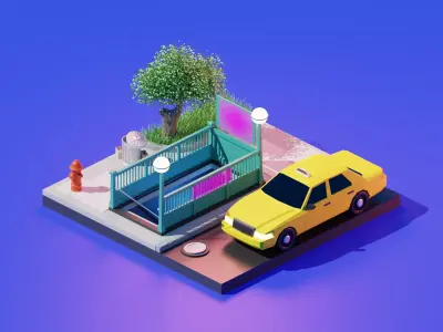Taxi 3d model render in blender Low-poly 3D model