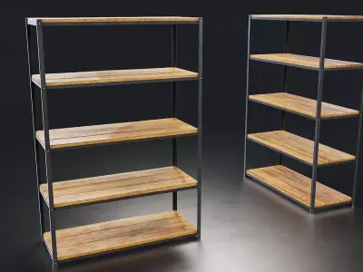 Industrial Metal Wood Shelf Low-poly 3D model