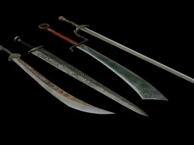 Lowpoly Swords three chinese Free low-poly 3D model