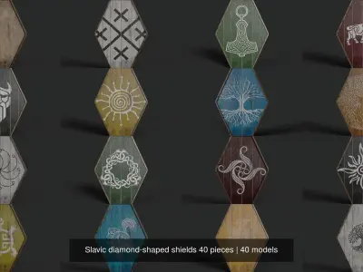 Slavic diamond-shaped shields 40 pieces 3D Model Pack