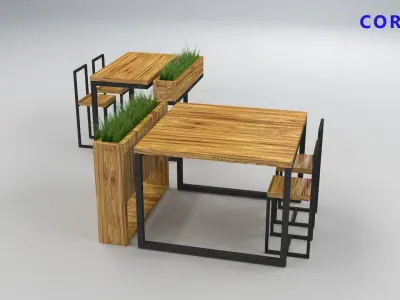 loft set of tables and chairs in a cafe or office v-ray Low-poly 3D model