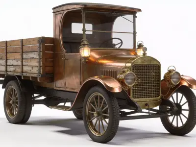 Vintage Steam-Era Copper Industrial Truck 3D Model Low-poly 3D model
