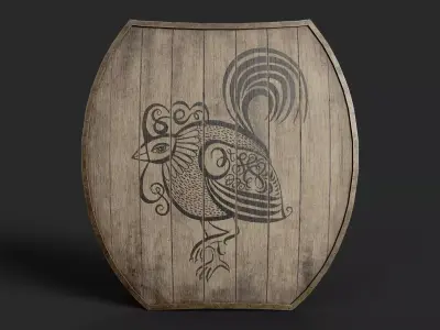 Slavic hybrid shield-painted black rooster symbol Low-poly 3D model