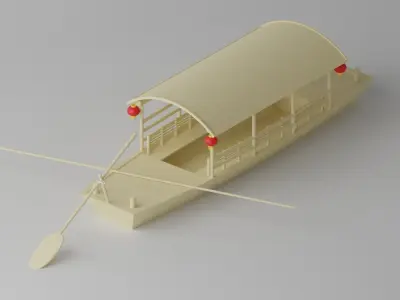Old Traditional Chinese Wooden Passenger Boat 1 3D model