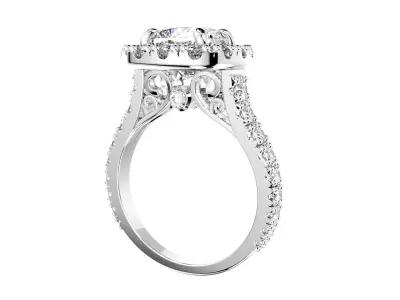 Halo Diamond Cushion Cut Engagement Ring CAD Design-O-1-109 3D print model