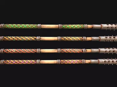 Medieval Polearms Mace Iron War Staff Weapon Set Low-poly 3D model