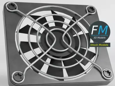 Cooling fan with grill and screws 3D model