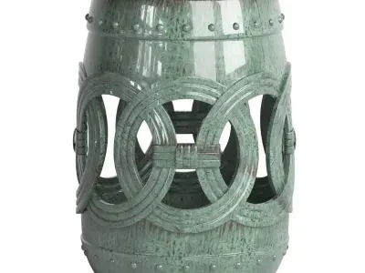 Antique Blue Double Coin Ceramic Garden Stool 3D model