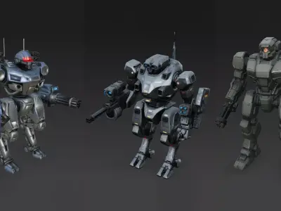 Sci-Fi Combat Robot Pack PBR 3D Models Low-poly 3D model