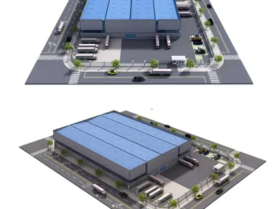 Steel structure logistics warehousing center factory 3D model