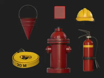 Firefighters Equipment Pack Props Set Low-poly 3D model
