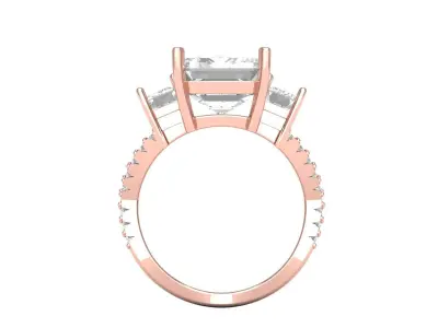 Emerald 3 Stone Art Deco Ring 3D print model 8