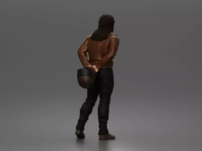 biker stands calmly holding helmet behind awaiting ride 3D print model