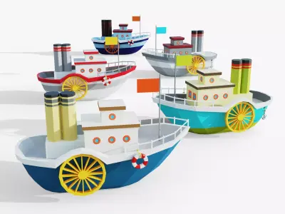 Steamboat boat Low-poly 3D model