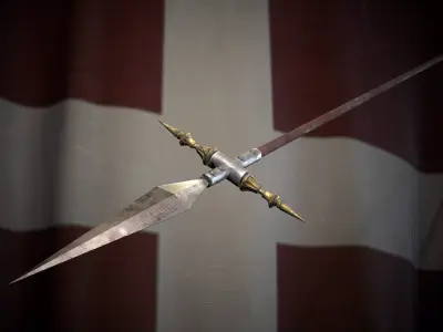 Medieval logn templar battle spear Game ready Low-poly 3D model