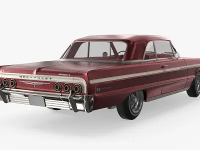 Classic Show Car Chevrolet Impala Lowrider 1964 Red Simplified 3D model