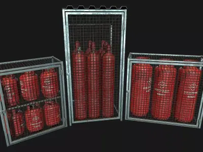 Low Poly PBR Gas Bottle Collection with Storage Cages Low-poly 3D model