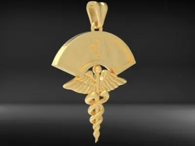 Nurse Cap Pendant with Caduceus Charm Jewelry 3D print model
