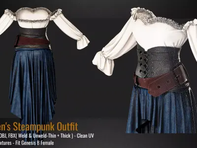 Women Steampunk Outfit-VOL 02-ZPRJ-OBJ-FBX-4K PBR Textures 3D model