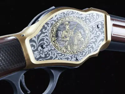 Wild West Gun Winchester 1887 - Long - Engraved Low-poly 3D model