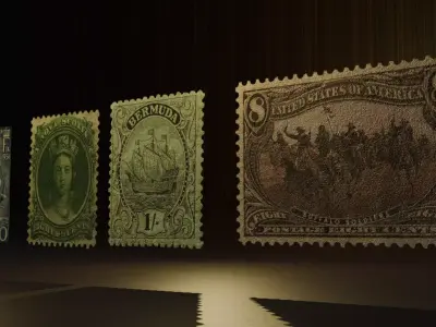 Vintage Postage Stamp 3D Pack  Old Stamp Collection 3D model