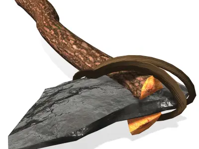 Low Poly Primal Prehistoric Old Stone Axe for Survival Games Low-poly 3D model