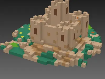 Voxel castle Low-poly 3D model
