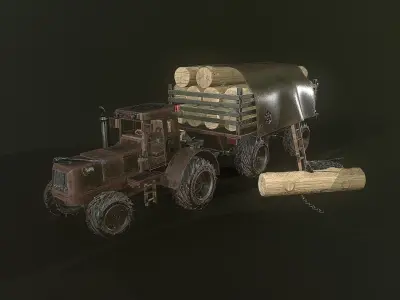 Forest Tractor Low-poly 3D model