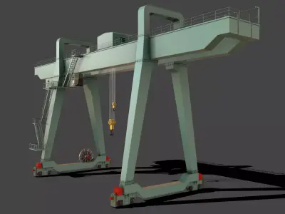PBR Double Girder Gantry Crane V1 - Green Light Low-poly 3D model