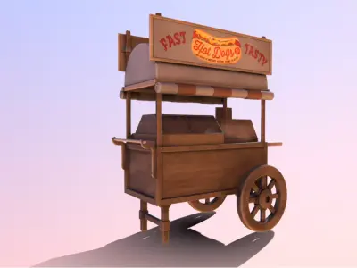 Wooden street food cart model  with textures and UVs  3D model