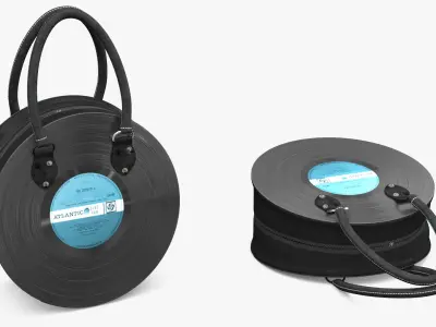 Circular Vinyl Record Handbag with Canvas Sides Black 3D model