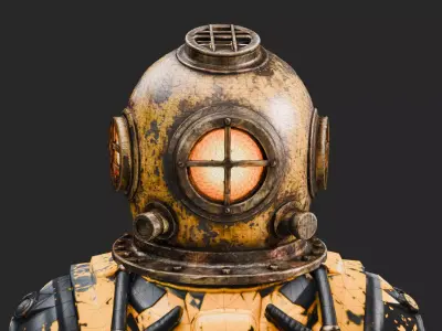 Steampunk Deep Sea Diver - Rigged Low-poly 3D model