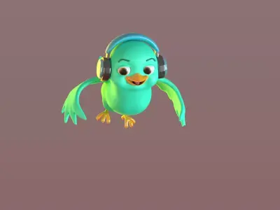 Cartoon Bird with headphones Low-poly 3D model