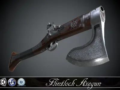 Flintlock Axe-Gun - model and textures Low-poly 3D model