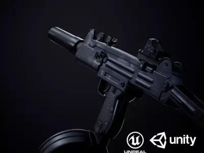 Uzi SMG PBR Low-poly 3D model