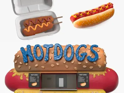 Street Food Kiosk with Hot Dogs Collection 3D model