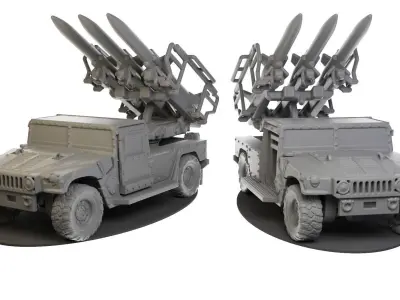 Hummer four military vehicles with different weapons 3D print model