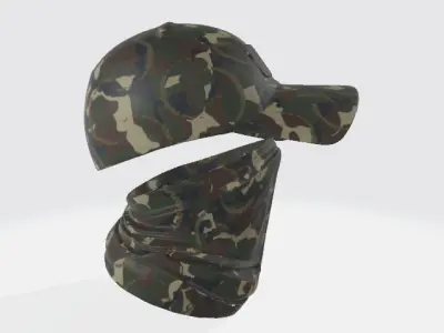 Tactical Camo Cap with Face Cover Low-poly 3D model