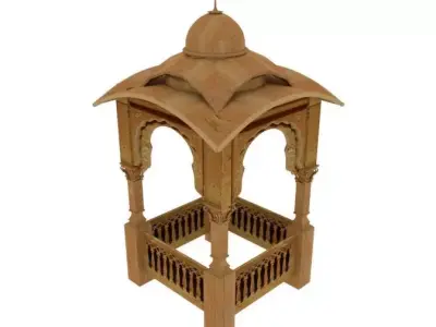 jharokha wooden gazebo with ornate design Low-poly 3D model