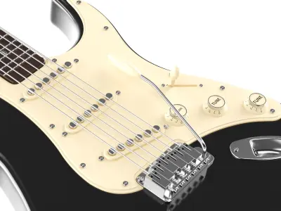 Detailed Electric Guitar Black 3D model